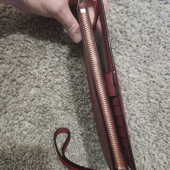 Kate Spade New York Slim Bifold Burgundy Wallet Wristlet - Picture 8 of 11